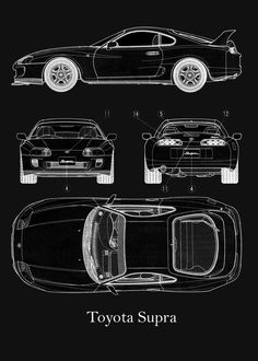 the toyota supra blueprint is shown in this black and white drawing, it shows