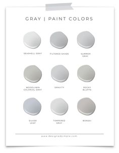 the gray paint colors in this poster are all white and have different shades to choose from