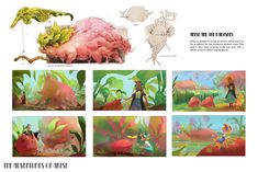 the concept art for disney's princess and the frog prince is shown in various stages