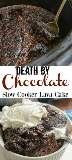 Death by Chocolate Slow cooker Lava Cake Crockpot Lava Cake With Pudding, Crockpot Breads, Slow Cooker Lava Cake, Cheesecake Business, Crockpot Lava Cake, Slow Cooker Cake, Crockpot Cake, Chocolate Lava Cake Recipe, Slow Cooker Recipes Dessert