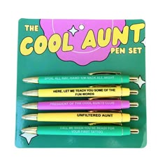 cool aunt funny pen set Fun Words, Resin Pens, Resin Colors, Resin Pen, Hot Mess Express, Cool Aunt, Beach Towel Bag, Cropped Graphic Tees, Dog People