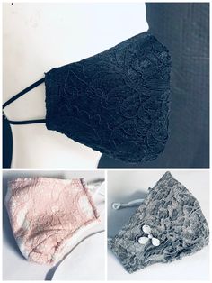 "This Blush pink, black or Grey brocade lace with tiny sequins and cotton lined fabric face mask is made with lightweight soft cotton fabric, perfect for the summer. The Felt filter insert is a 3rd layer that can be removed and used as needed. S I Z E 100% cotton Fabric Mask measures 5.25\" x 8.50\". Fits Average and petite faces. I N C L U D E D - 100% Soft Cotton washable reusable fabric on the back and fine lace on front - Nose Wire included - Filter pocket included - Removable Filter include Average Face, Metal Mask, Female Mask, Mask Fashion, Fabric Mask, Tie Dye Cotton, Fashion Mask, Layer Mask, Reusable Face Mask