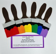 four pairs of gloves with the words i know the colors of the rainbow