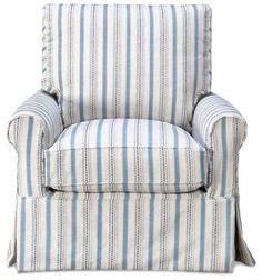 a blue and white striped chair on a white background