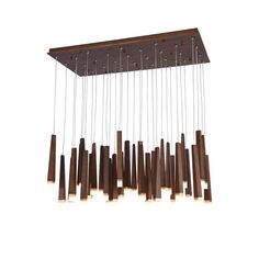 a wooden chandelier with many lights hanging from it's sides and rods