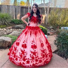 Gorgeous Red Quinceanera Dress Made With Satin Flowers And Beads. The Ties In The Back Are Worn As Shown In The Picture But They Still Tie Or Easy To Replace At A Fabric Store. It Is A Small But The Tie In The Back Allows To Tighten Or Loosen To Fit. Does Not Include The Hoops For Under The Dress Fitted Red Quinceanera Dress For Gala, Red Dress For Debutante Ball, Red Fitted Dress For Quinceanera, Red Quinceanera Dress For Prom Season Evening, Elegant Red Quinceanera Dress For Gala, Red Dress For Debutante Ball And Prom Season, Red Dress For Prom Season, Red Fitted Quinceanera Dress For Debutante Ball, Red Fitted Quinceanera Dress For Evening