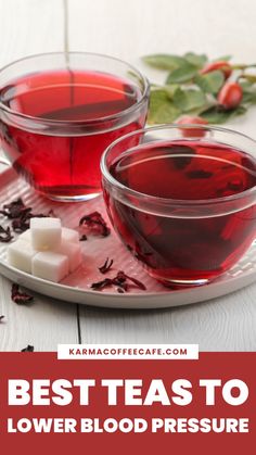 two cups of tea with the words best teas to lower blood pressure on top