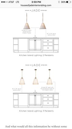 the kitchen island lighting guide is shown in this screenshote, with instructions for how to