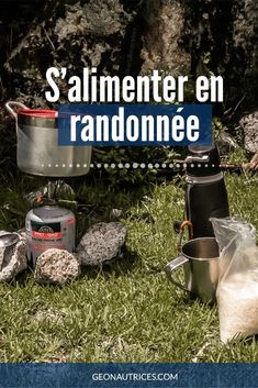 an image of camping equipment in the grass with text reading salimenten en radonne