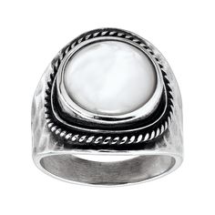 PRICES MAY VARY. This statement ring features a mother-of-pearl sitting central among varying rings of sterling silver, ranging from beaded to polished and sleek. The unique design makes this ring stand out. It's the perfect gift to give year round. Piece comes with a ".925" sterling silver stamp as a symbol of guaranteed product quality. Sterling silver, 12mm round-cut natural mother-of-pearl Ring face measures 7/8 inches in width .925 sterling silver quality stamp This statement ring features Classic Silver Jewelry, Silver Pearl Ring, Dragon Jewelry, Silpada Jewelry, Ring Stand, Mens Silver Rings, Silver Pearls, Pearl Ring, 925 Sterling Silver Jewelry