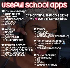 a poster with the words useful school apps on it's front page and an image of a woman brushing her hair