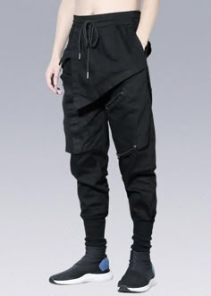 Warcore Fake Hem Pants Techwear Pants Men, Parkour Outfits, Parkour Clothes, Fashion Blog Names, Cyberpunk Pants, Ninja Pants, Male Pants, Hoodie Outfit Men, Black Outfit Men