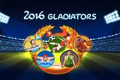 the logo for the 2016 gladiators is shown in front of an illuminated stadium