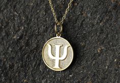 14k Gold Psychology Symbol Necklace, Personalized Psychology Symbol Pendant, Psychologist Gift Necklace, PSI Necklace, Psi Jewelry, Psi Gift Psychology Symbol, Woman Necklace, Symbol Necklace, Symbolic Jewelry, Gift Inspiration, Shop Gift, 14k Gold Necklace, Gold Gift, Engraved Necklace