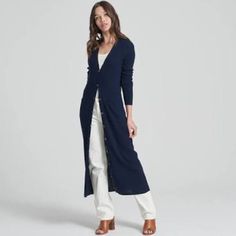 Love Token Navy Blue Knit Cardigan/Duster Small Pockets New W/O Tags Elegant Blue Knit Cardigan, Navy Long Sleeve Cardigan For Layering, Blue Button-up Cardigan For Layering, Blue Cardigan For Loungewear, Blue V-neck Cardigan For Loungewear, Blue Loungewear Cardigan, Fitted Blue Cardigan For Daywear, Blue Sweater For Winter Daywear, Blue Winter Sweater For Daywear