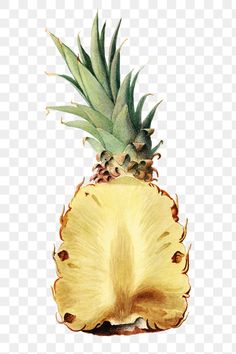 a pineapple is cut in half and sitting on top of the whole fruit, transparent background