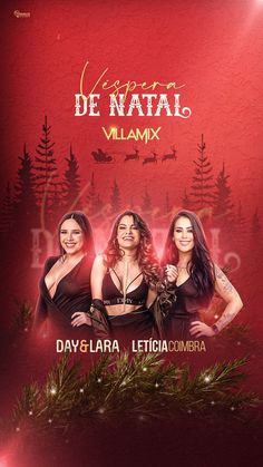 three beautiful women standing in front of a red background with the words de nati vilamix