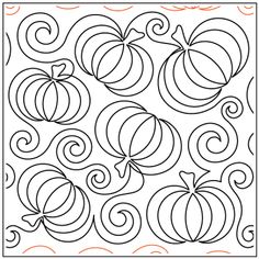 a quilt pattern with pumpkins and swirly lines in the center, as well as an orange border