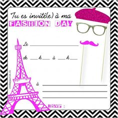 a pink hat and glasses on top of a chevron pattern with the eiffel tower in the background