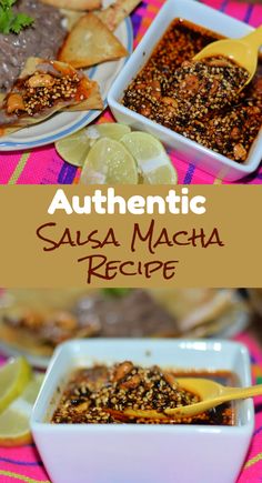 authentic salsa macha recipe with lemons and cilantro on the side for dipping