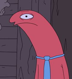 a cartoon character wearing a red robe and blue tie, with his eyes wide open