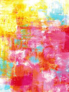 an abstract painting in pink, yellow and blue art print by artist lauren schruck