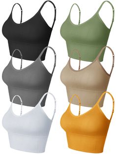 PRICES MAY VARY. Sufficient quantity: you will get 6 pieces of women sports bras camisole bandeau with adjustable straps, enough quantity for your daily wearing and replacement; They are also suitable for your friends and family members as practical gifts, bringing them comforts Rich colors: our mini camisole bras are available in 6 different colors including black, white, gray, khaki, light green and yellow, classic and bright colors can satisfy your different matching needs, which can create e Amazon Bras, Best Sports Bras, Cami Bra, Camisole Bra, Sleep Bra, Workout Clothing, Popular Sports, Women's Workout, Crop Tank Top