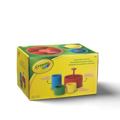 a box that has different colored cups in it