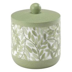 The Avanti Stratford Green Covered Jar features a raised leaf and vine design in various shades of sage green with a matching top border, lid and base. Made of durable, hand-painted resin for easy care and long life. Ideas To Paint, Bathroom Canisters, Painted Bathroom, Colored Mason Jars, Vanity Accessories, Painted Resin, Bath Accessories Set, Bath Storage, Vine Design