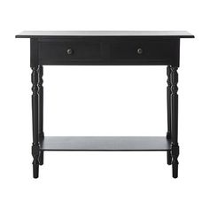 a black table with two drawers on one side and an open drawer on the other