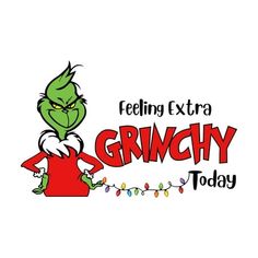 the grinch today logo with lights strung from it's mouth and head in the background