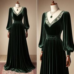 #partywear #formals #partyoutfit #fashion #fashionista #fashionable #fashionnova #fashioninspiration #fashionideas #aesthetic #velvet #velvetdresses #velvetdressdesigns #gown #gowns Green Gown Aesthetic, Dark Green Dress Aesthetic, Velvet Dress Designs Gowns, Gown New Design, Fantasycore Outfits, Velvet Gown Design, Green Velvet Gown, Dark Green Velvet, Velvet Dress Designs