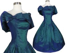 80s Satin Prom Dress, 80sprom Dress, Vintage Blue Full Skirt, Tafetta Dress, 1980’s Formal Dress, 1980s Prom Dress Wuth Ruffle At Neckine, Skirt Bow, Max Dress, Formal Dance