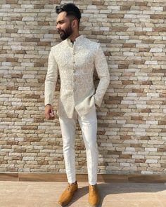 Men latest designer cream jodhpuri suit for men wedding is made of luckhnowi chikankari fabric. This  bandhgala suit is made for Indian Groomsmen Wear, Can can be worn for all occasion. Inspired by the western suit, this Indian Wedding Suit is widely choosed by the groomsmen wear. Get hold  to this auspicious mandarin collar suit now Suit Collar :       Mandarin  Suit Colour :       Cream, All color Suit Fabric :       Chikankari Silk Suit fit :               Regular Suit Sleeves :       Long Sleeves Suit Work :       Machine Embroidery Occasion:-           Wedding , function Season:-               All(Preferred winter ) For more collection www.etsy.com/shop/ethnicworldstudio Wedding Dresses Men Indian