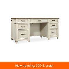 an image of a desk with drawers on it and the words $ 350 & under below