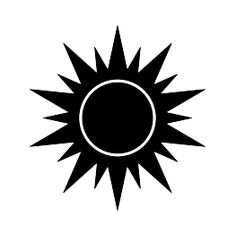 a black and white sun icon on a white background