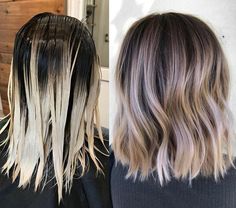 Short Blonde Root Melt, Hair Dark Roots Light Ends, Dark Hair With Light Ends, Dark Roots Light Ends, Highlights Short Hair, Baylage Hair, Best Ombre Hair, Brunette Ombre, Brown Ombre Hair