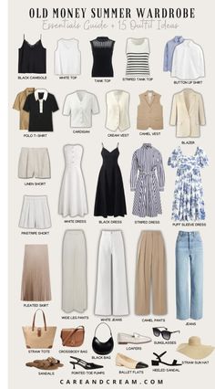 French Summer Outfits Classy, Elegant Outfit Essentials, Midi Skirt Classy Outfit, Summer Style Old Money, Summer Outfits Old Money Aesthetic, Spring Summer Outfits Casual, Outfit For Summer For Women, Old Money Starter Pack, Old Money Style Woman Outfit