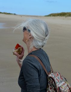 I Love the beach, and I Love my grey hair! Natural White Hair, Hair Silver, Natural Highlights, Hair White, Shorthair Hairstyles