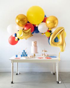 Lasts 1 to 2 days. See Longevity Notes. Inflated with helium - this item will float. This item is Ready-To-Party™. Handcrafted piece. May vary from picture. Features Put the ultimate party together with this Paw Patrol balloon birthday set. This set includes a floating balloon arch including a Chase Paw Patrol and gold foil number. In bold shades, this works perfectly for a little boy's Paw Patrol themed birthday party. This set is Ready-To-Party™. Comes inflated and assembled. Simply unbag and enjoy. Details FLOATING ARCH Color Palette: Balloon - Dark Blue , Red, Yellow, White, Navy Foil - Paw Patrol foil, Gold Orbs and star Finishing: tied to ribbon and weight Dimensions: H (top of arch) - approx. 8.5ft H (under arch) - approx. 6ft W - approx. 5.5ft Material: Balloon - biodegradable late Paw Patrol Themed Birthday Party, Paw Patrol Balloons, Paw Patrol Birthday Decorations, Paw Patrol Party Decorations, Floating Balloons, Foil Number Balloons, Paw Patrol Birthday Party, Chase Paw Patrol, Balloon Pop