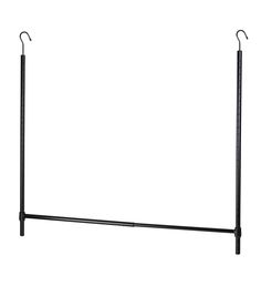 a black metal rack with two hooks on it