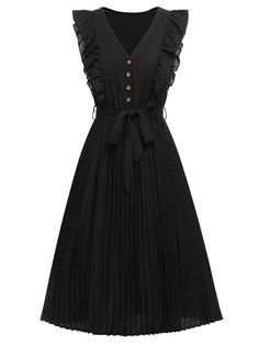 30-70% OFF✓ Fast Shipping✓Embrace chic retro style with the Black 1940s Solid Flying Sleeve Pleated Dress from Retro Stage. Pleated skirt and flying sleeves create a sophisticated vintage appearance. 1940 Style, Retro Stage, Vintage Dresses 1960s, Standard Dress, 1940s Dresses, Dress Pant, Denim Pant, Pleated Dress, Womens Swimwear