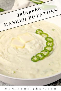 jalapeno mashed potatoes in a white bowl