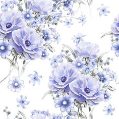 blue flowers on a white background with watercolor style painting in pastel shades and colors