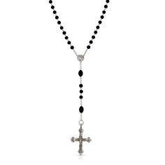 Black Bead Crucifix Rosary Beaded Cross Necklace, Black Rosary, Symbols Of Faith, Whistle Necklace, Bday List, Cross Necklaces, Antique Locket, Brand Ideas, Faith Jewelry