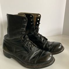 Vintage True Combat Boots Black Leather Men’s Size Unknown (Original Owner Put Name Over It) Measures 12” Heel To Toe. Vampire Boots Men, Work Boots Black, Army Shoes, Combat Boots Black, Size 12 Heels, Goth Guys, 3 Sisters, Black Leather Boots, Over It