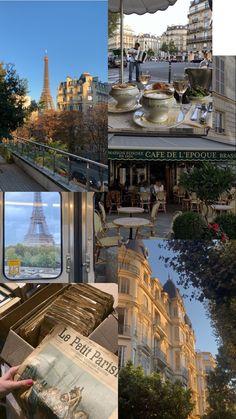 the collage shows different views of paris