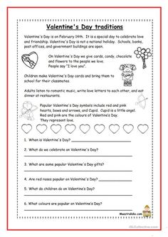 valentine's day printable worksheet for students to practice their writing skills