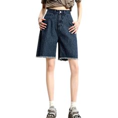 Bring summer fun to your wardrobe with our 2023 Summer Collection streetwear-trend striped cropped women's denim shorts. Combining a high-waist design. wide-leg cut. and zipper & button closure. they are sure to make a bold statement!Distinctive Features: Street Trend Stripes: Add a touch of fun and style with bold vertical stripes for a look that screams confidence. Wide-Leg Cut: Show off your figure with a chic and enduring fit. High-Waist Design: Enhance your curves with a fashion and flatter Trendy Wide Leg Bottoms With Vertical Stripes, Trendy Knee-length Denim Bottoms, Trendy Knee-length Bottoms For Spring, Knee-length Denim Cropped Jeans For Summer, Knee-length Denim Summer Pants, Trendy Knee-length Shorts, Knee-length Cropped Jeans With Pockets For Summer, Trendy Knee-length Jean Shorts For Spring, Relaxed Fit Vertical Stripes Short Bottoms