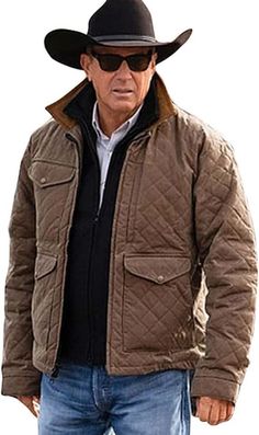 PRICES MAY VARY. Premium Suede Leather: Crafted from high-quality suede leather, this John Dutton jacket is both durable and stylish, designed to last for years. Warm & Comfortable: Featuring a quilted interior and a cozy fur collar, this brown jacket ensures warmth and comfort in cooler weather. Versatile Design: The Kevin Costner Yellowstone jacket includes a snap-front button closure, full-length button cuffs, and two waist pockets, offering both functionality and a sleek look. Perfect for Any Occasion: Ideal for casual outings, events, or adding a touch of rugged Western style to your wardrobe. A must-have suede jacket for Yellowstone fans. Stylish & Authentic: Modeled after the iconic jacket worn by Kevin Costner as John Dutton in Yellowstone, this winter leather jacket for men offers John Dutton Yellowstone, John Dutton, Yellowstone Series, Cafe Racer Leather Jacket, Quilted Jacket Men, Cowboy Jacket, Yellow Quilts, John Brown, Kevin Costner